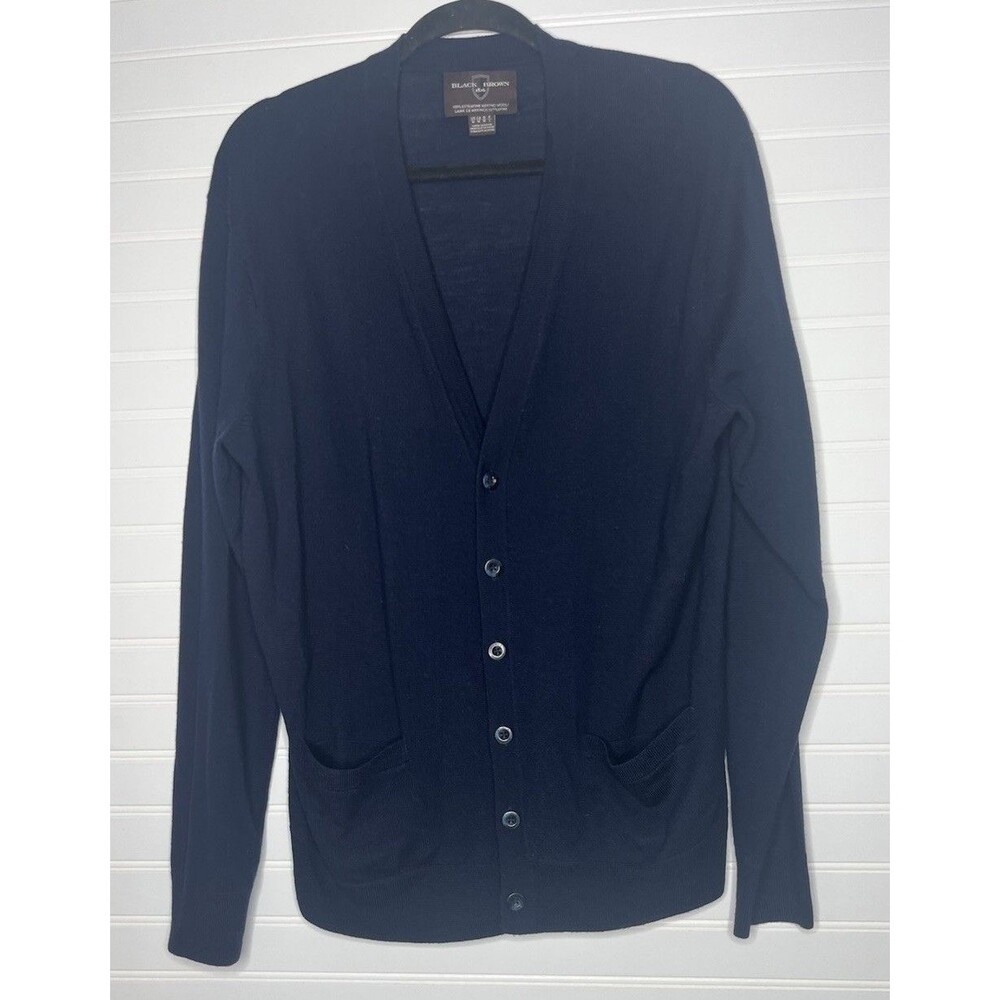 Black Brown Men’s Heather 1826 100% Italian Merino Wool Cardigan Size Medium